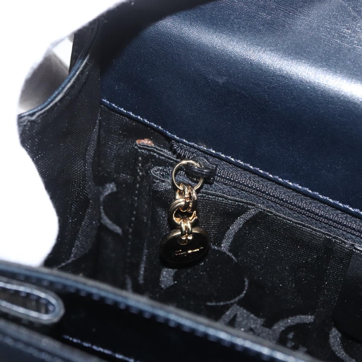 Salvatore Ferragamo Gancini Hand Bag Leather 2way Navy Gold Auth 179637