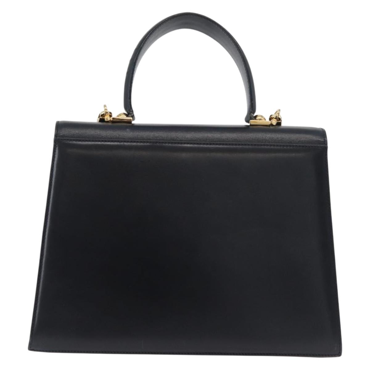 Salvatore Ferragamo Gancini Hand Bag Leather 2way Navy Gold Auth 179637