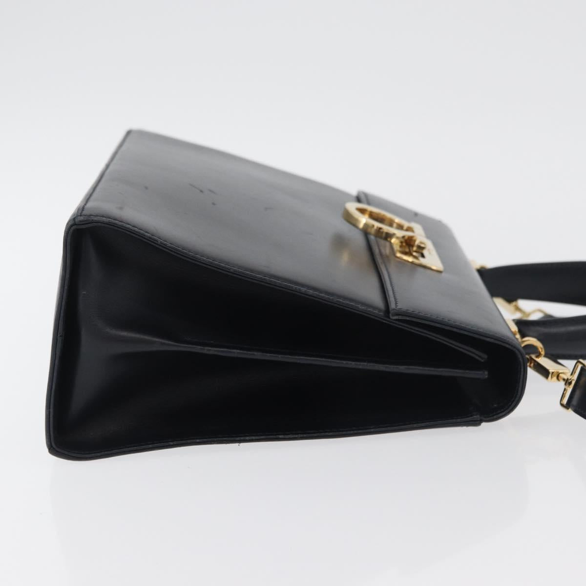 Salvatore Ferragamo Gancini Hand Bag Leather 2way Navy Gold Auth 179637
