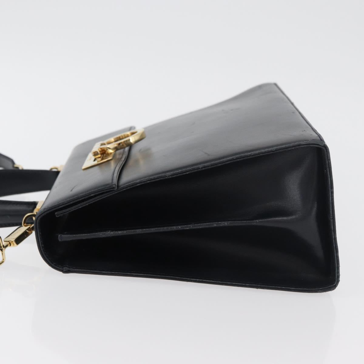 Salvatore Ferragamo Gancini Hand Bag Leather 2way Navy Gold Auth 179637
