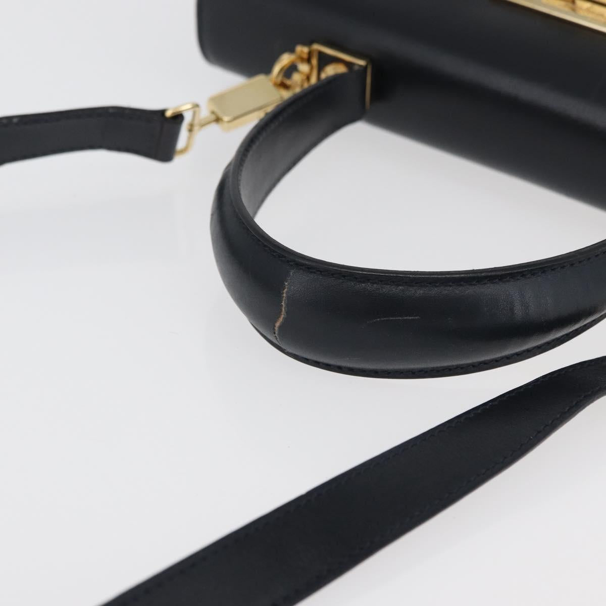 Salvatore Ferragamo Gancini Hand Bag Leather 2way Navy Gold Auth 179637