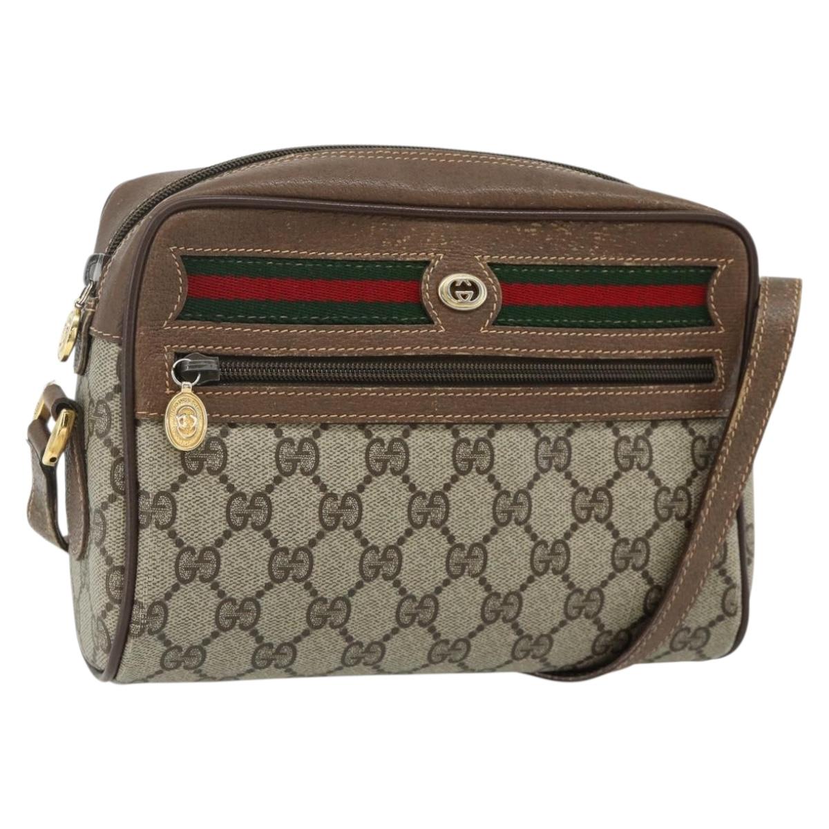 GUCCI GG Supreme Web Sherry Line Bag PVC Beige Gold 119 02 087 Auth 179638