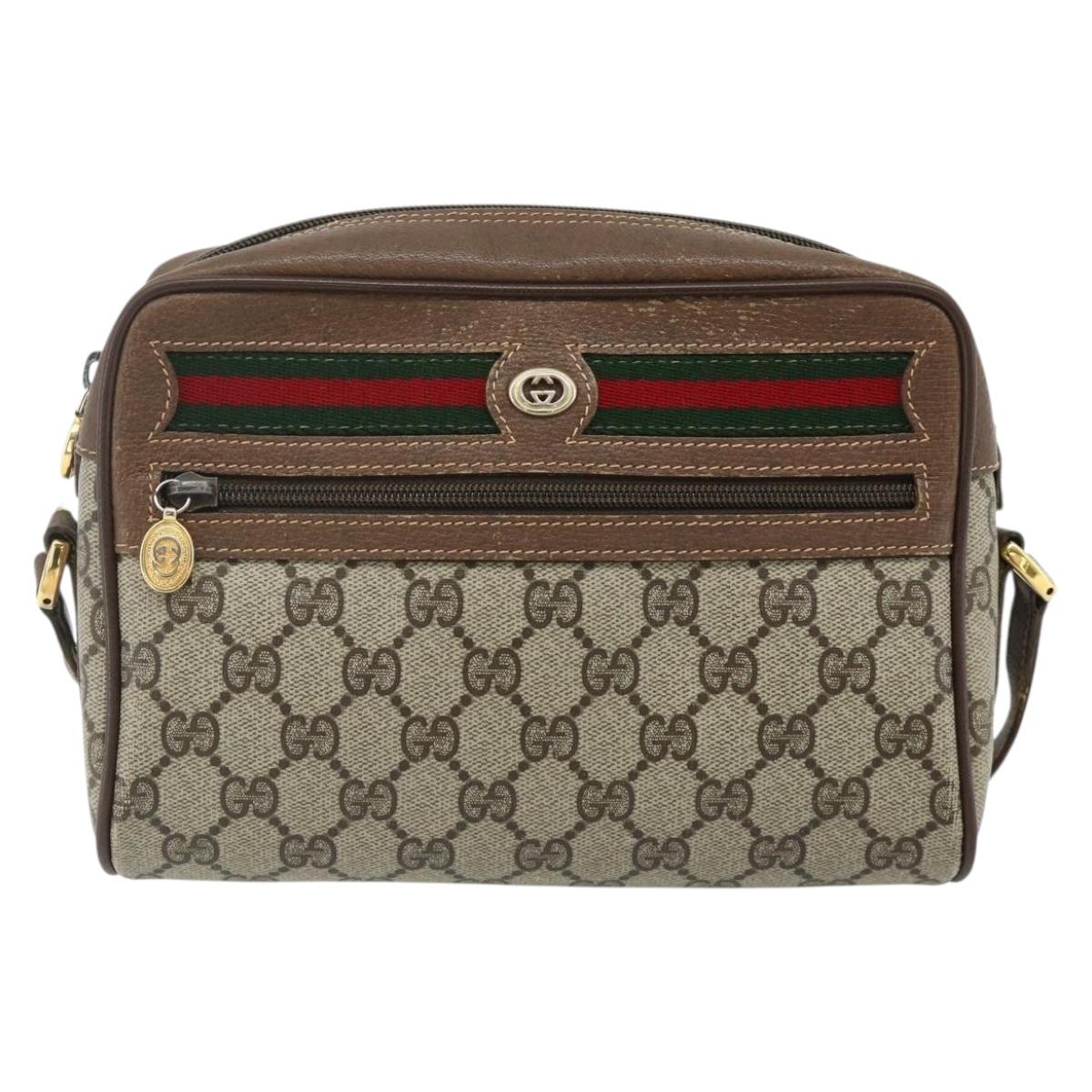 GUCCI GG Supreme Web Sherry Line Bag PVC Beige Gold 119 02 087 Auth 179638