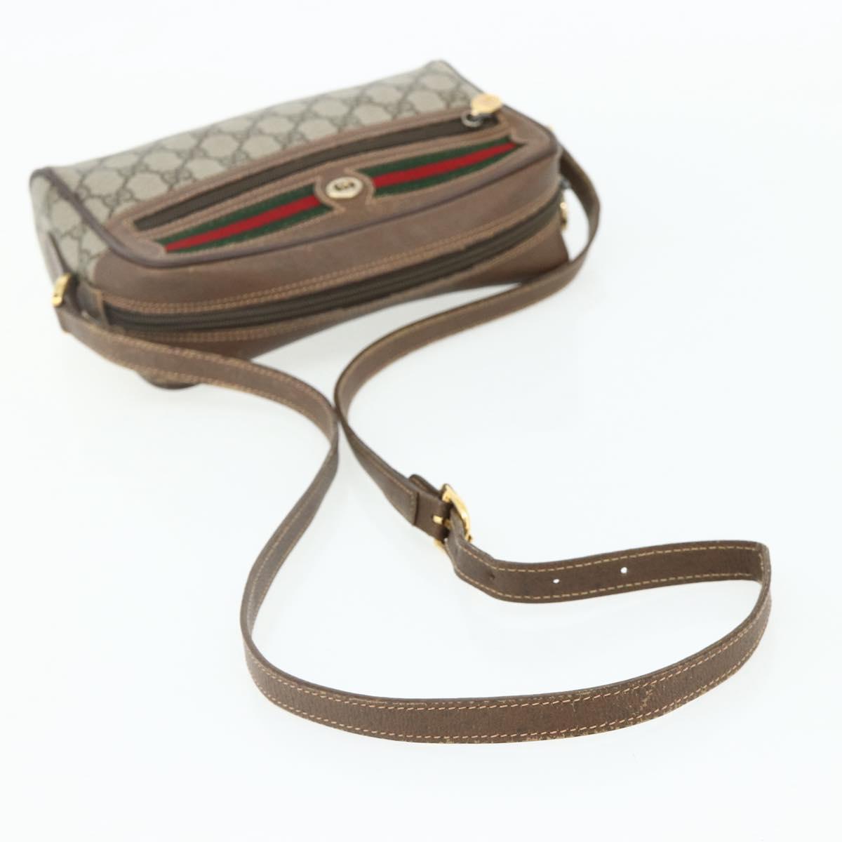 GUCCI GG Supreme Web Sherry Line Bag PVC Beige Gold 119 02 087 Auth 179638