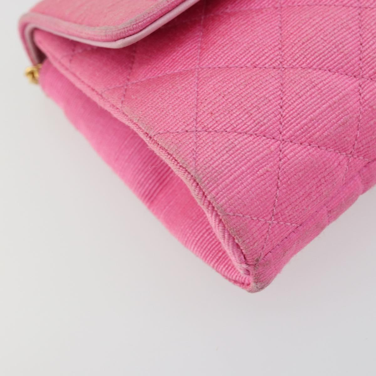 CHANEL Matelasse Chain Shoulder Bag Satin Gold Pink CC Auth 179642A