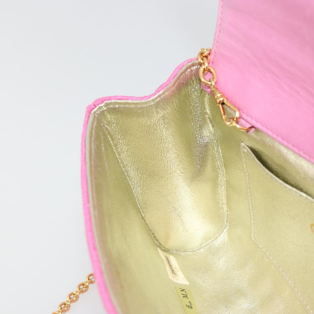 CHANEL Matelasse Chain Shoulder Bag Satin Gold Pink CC Auth 179642A