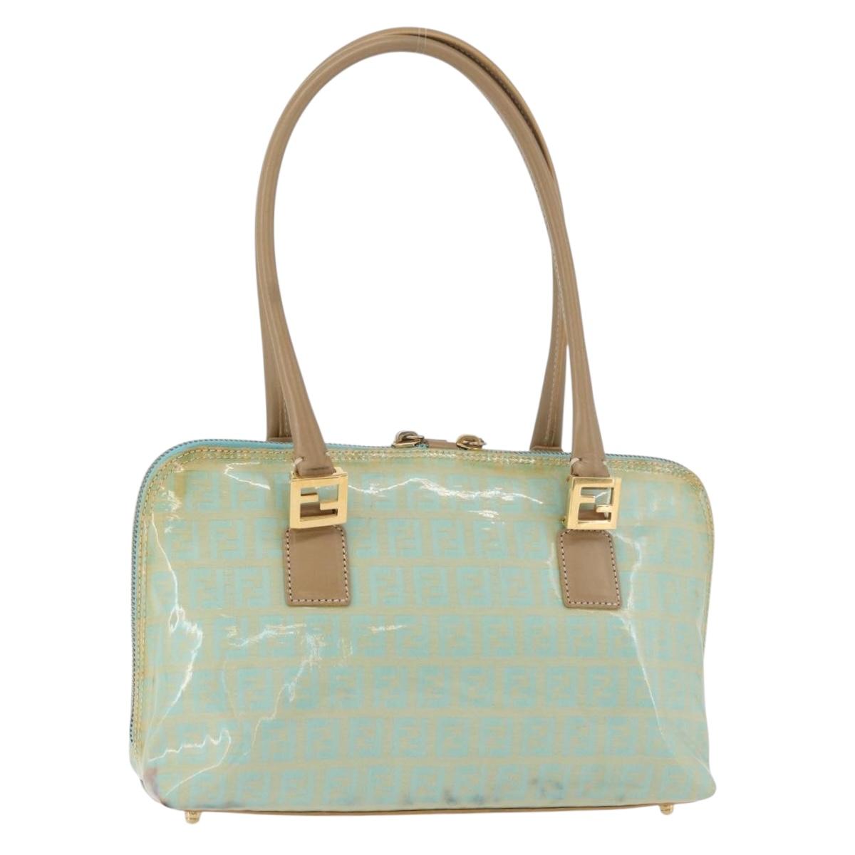 FENDI Zucchino Canvas Hand Bag Coated Canvas Green Gold Auth 179644