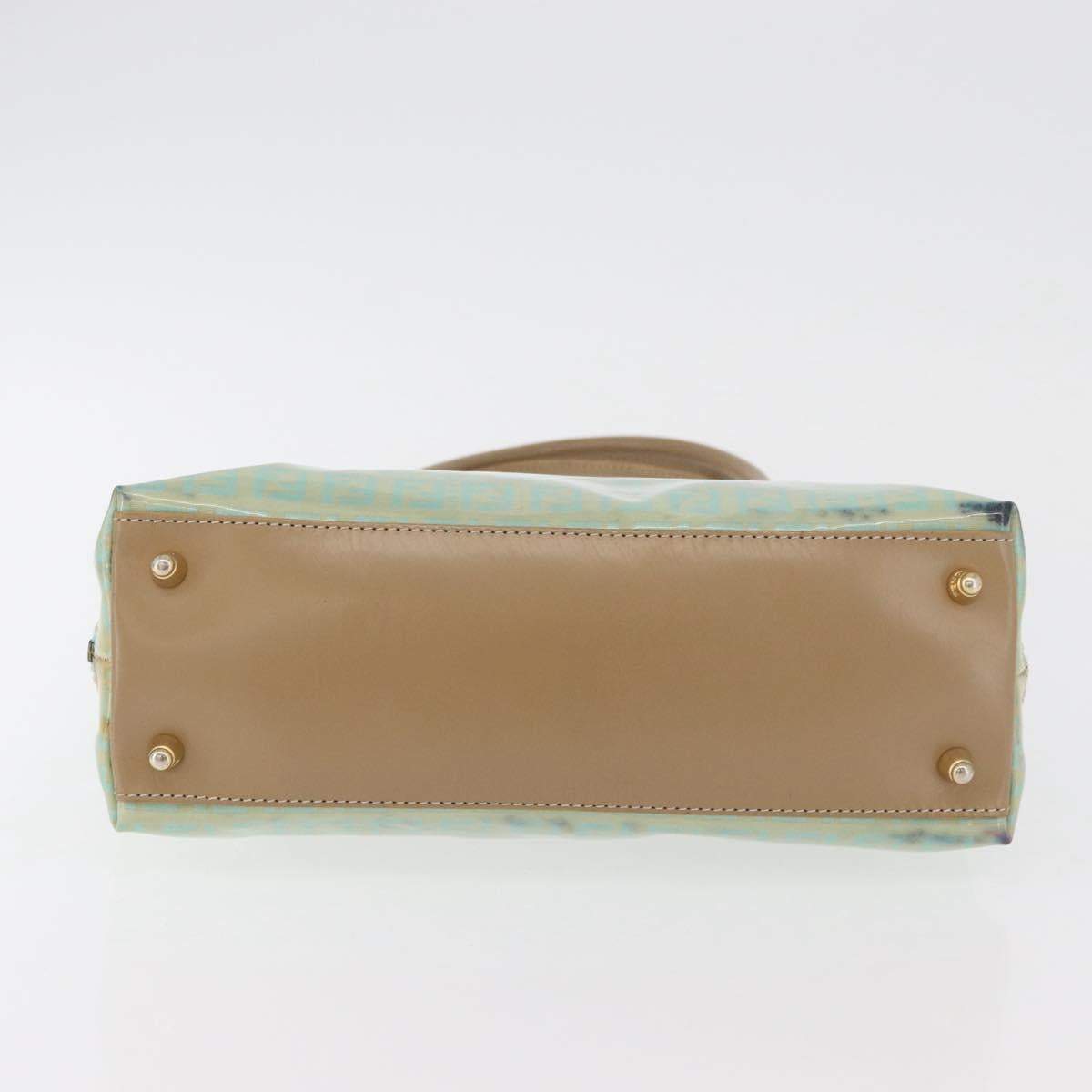 FENDI Zucchino Canvas Hand Bag Coated Canvas Green Gold Auth 179644