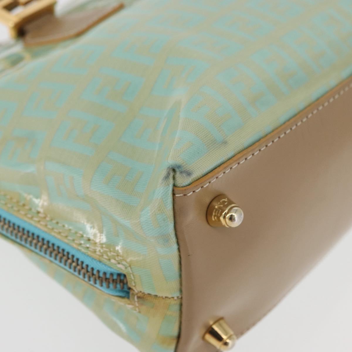 FENDI Zucchino Canvas Hand Bag Coated Canvas Green Gold Auth 179644