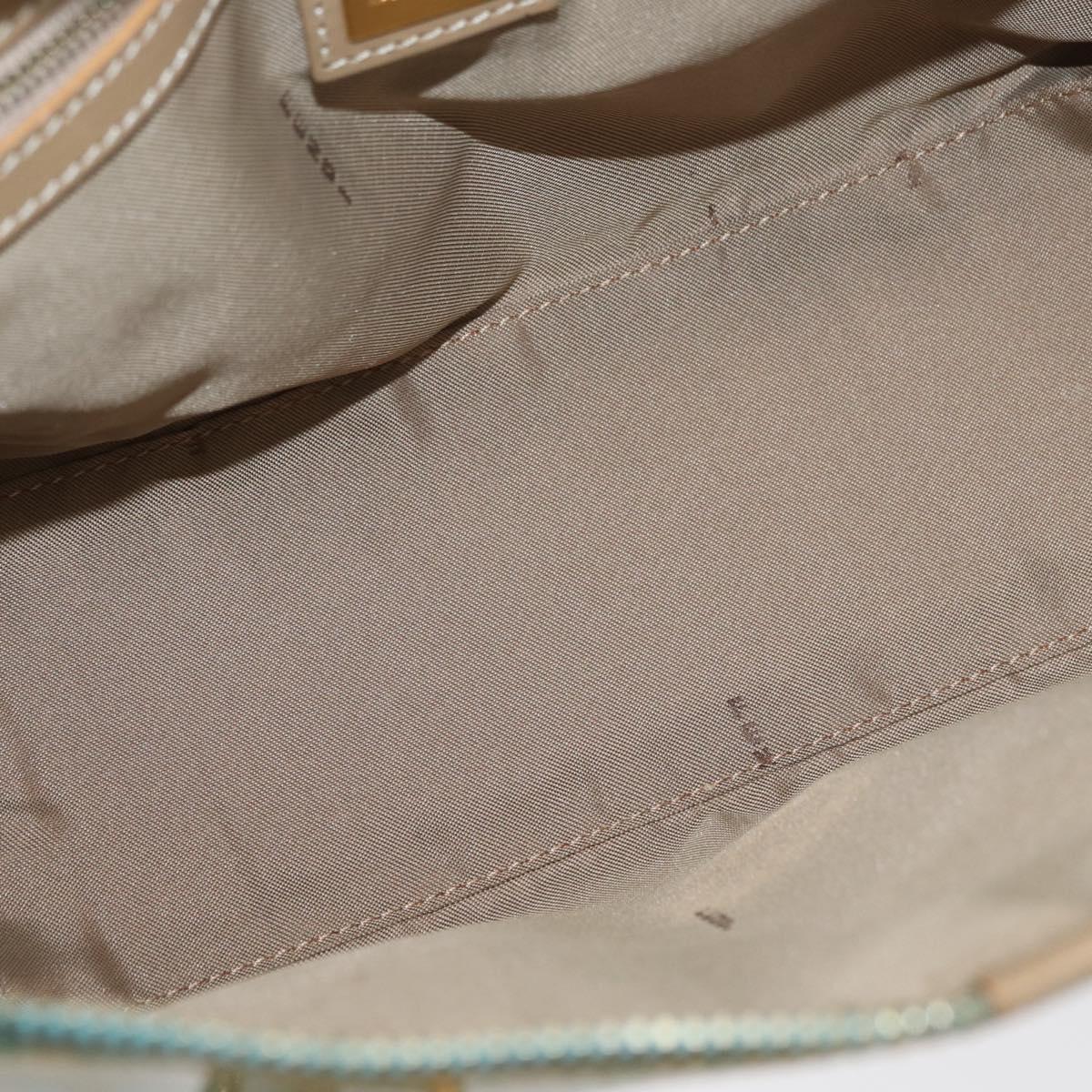 FENDI Zucchino Canvas Hand Bag Coated Canvas Green Gold Auth 179644