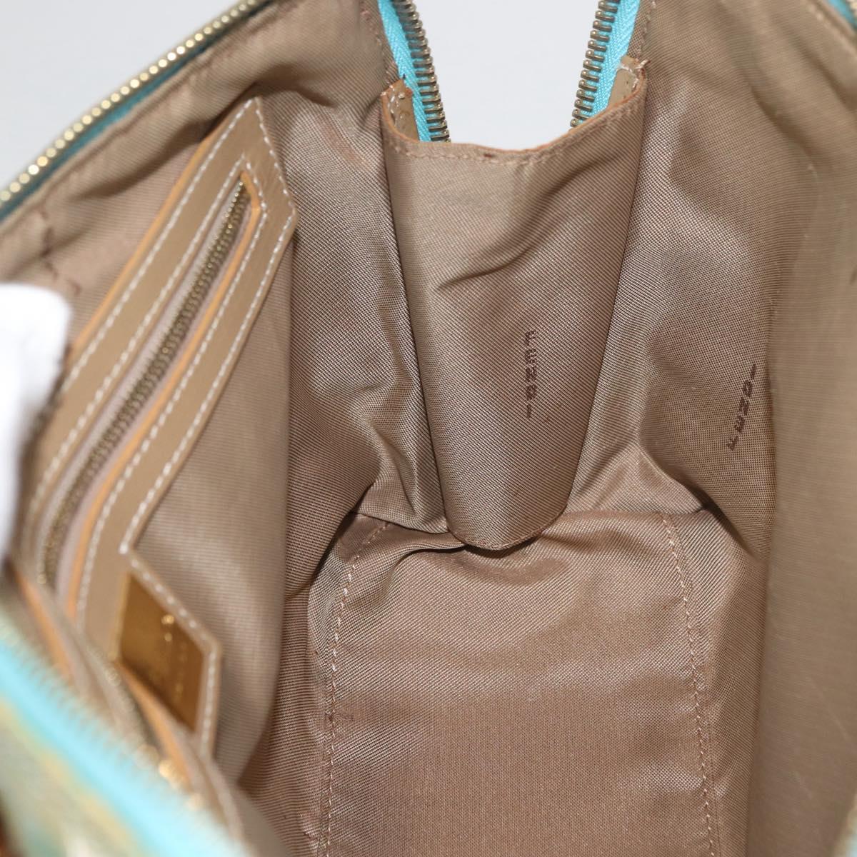 FENDI Zucchino Canvas Hand Bag Coated Canvas Green Gold Auth 179644