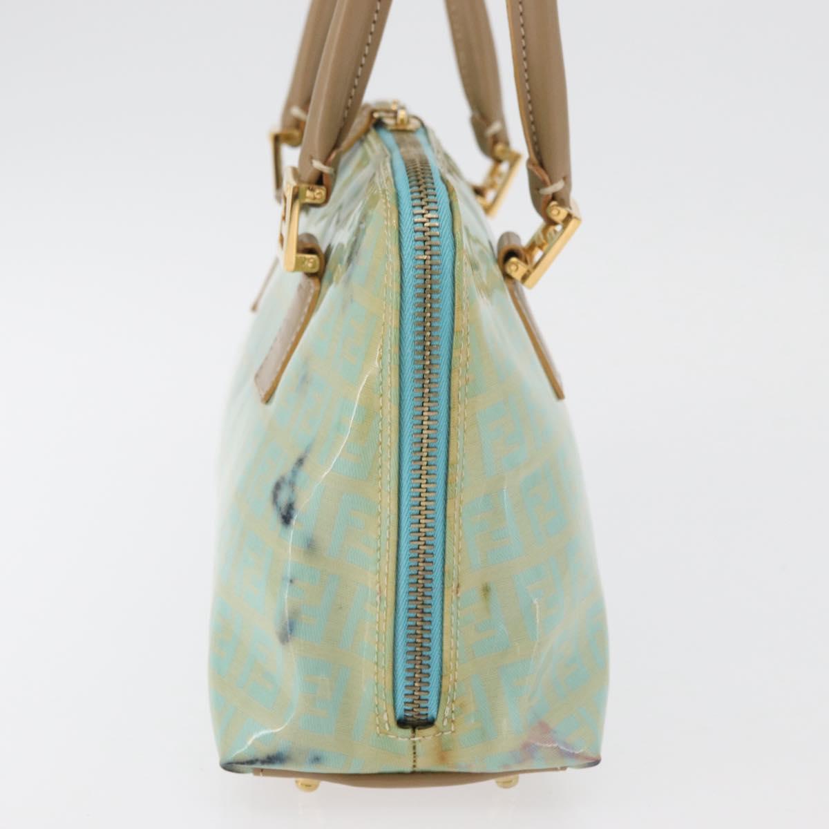 FENDI Zucchino Canvas Hand Bag Coated Canvas Green Gold Auth 179644