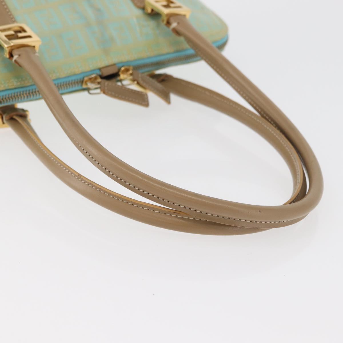 FENDI Zucchino Canvas Hand Bag Coated Canvas Green Gold Auth 179644