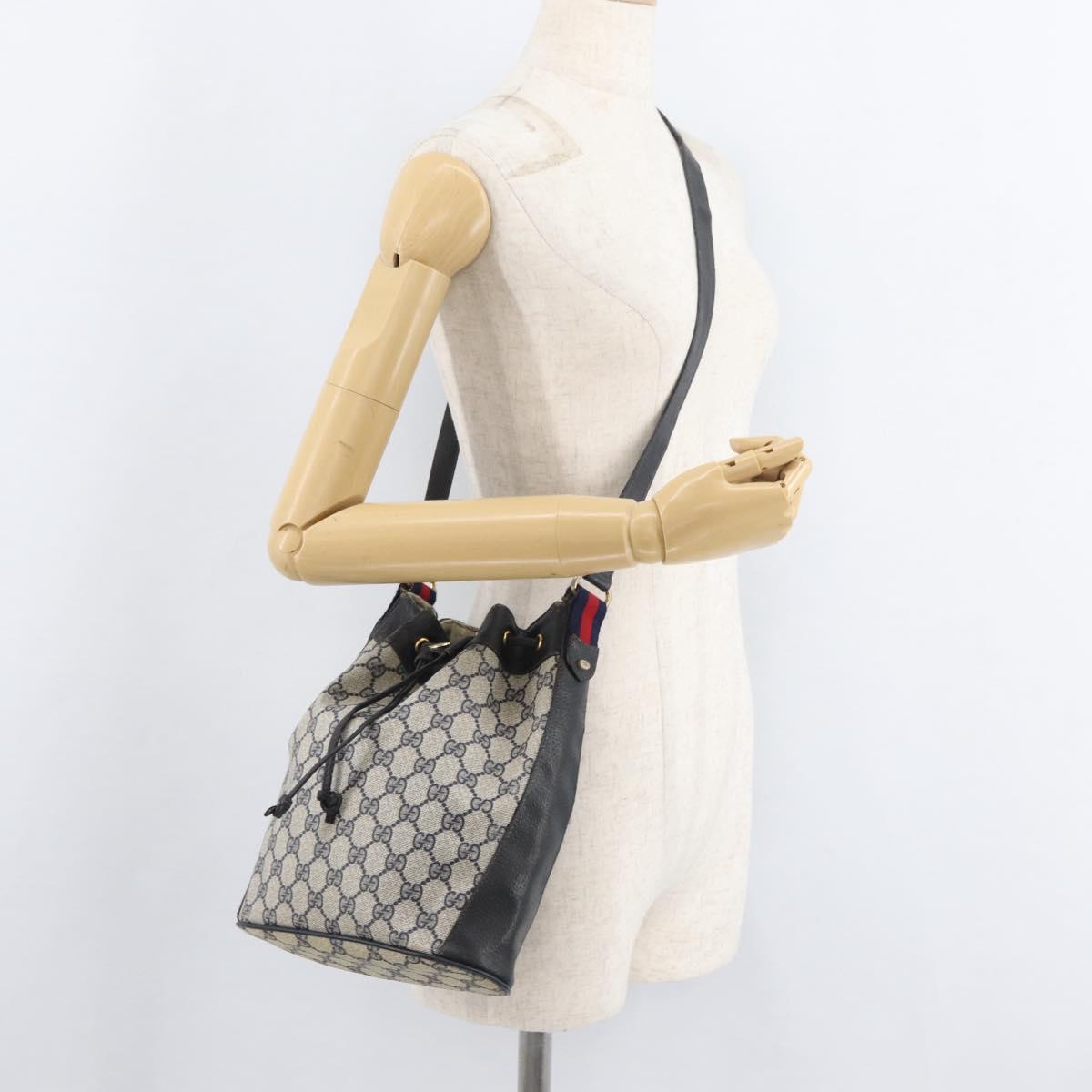 GUCCI GG Supreme Sherry Line Bag PVC Navy Gold Red 41 02 034 Auth 179646