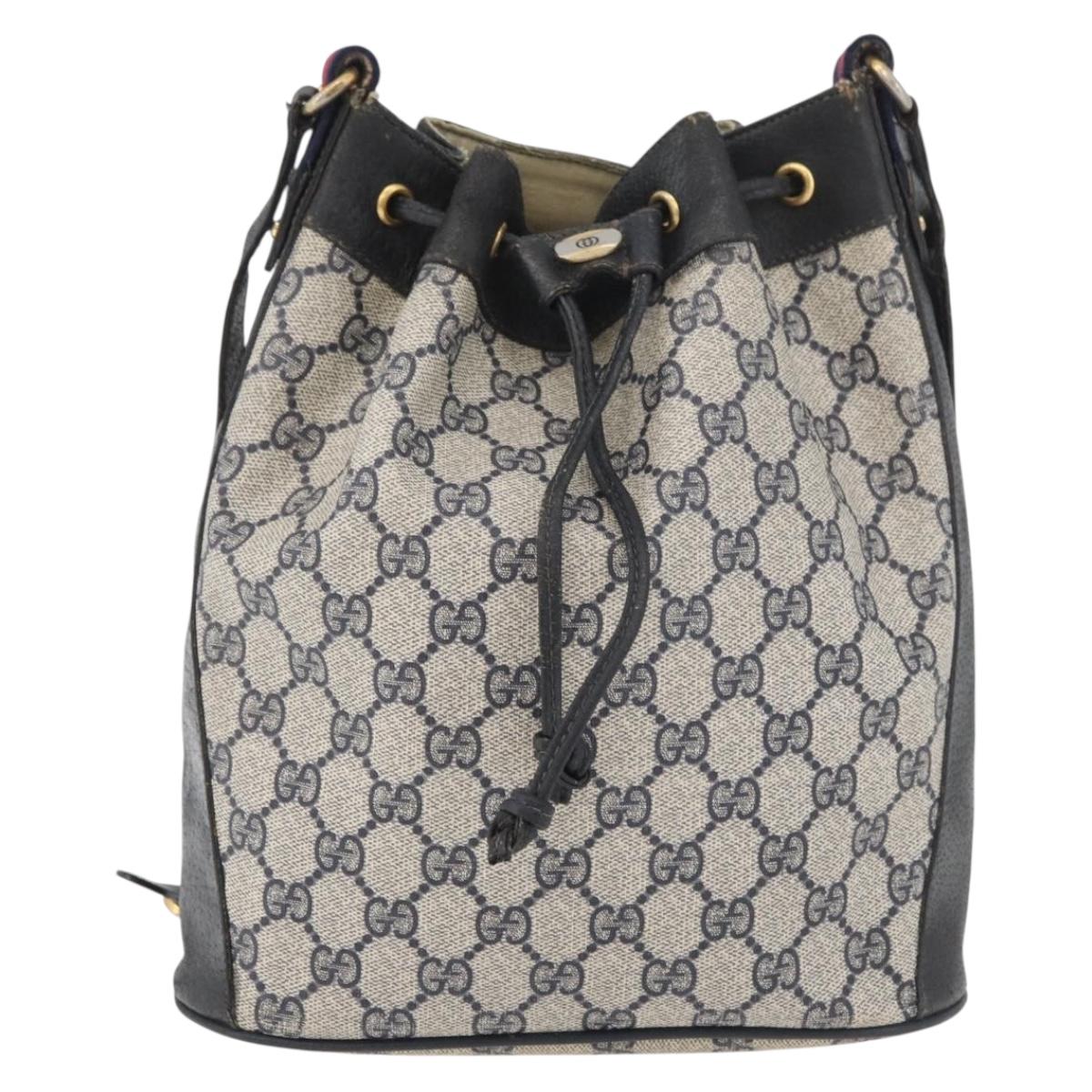 GUCCI GG Supreme Sherry Line Bag PVC Navy Gold Red 41 02 034 Auth 179646