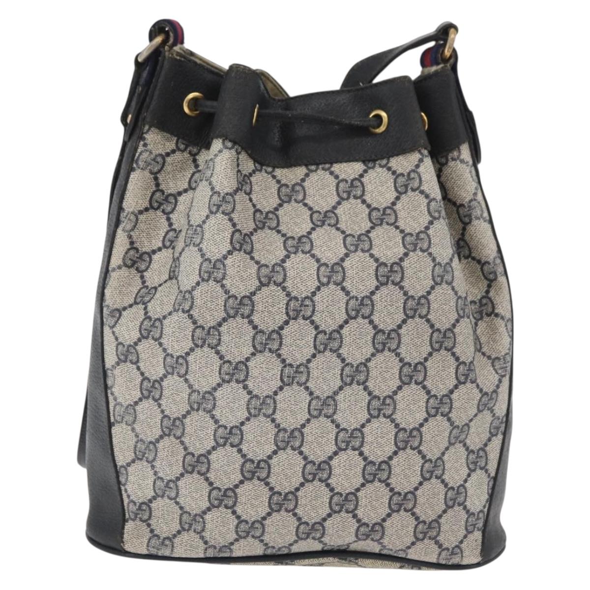 GUCCI GG Supreme Sherry Line Bag PVC Navy Gold Red 41 02 034 Auth 179646