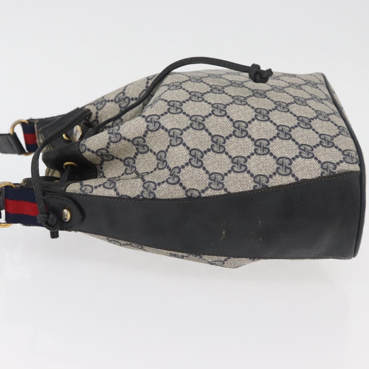 GUCCI GG Supreme Sherry Line Bag PVC Navy Gold Red 41 02 034 Auth 179646
