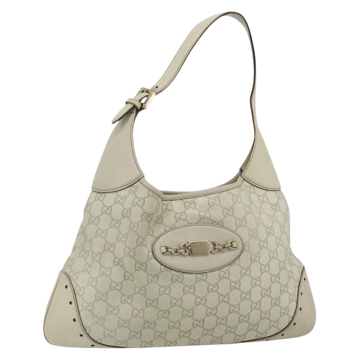GUCCI GG Canvas Guccissima Shoulder Bag Leather Ivory Gold 145781 Auth 179647