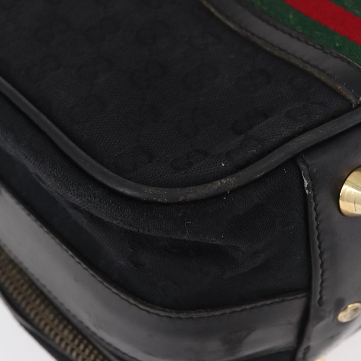 GUCCI GG Canvas Web Sherry Line Suitcase Black Gold Auth 179648