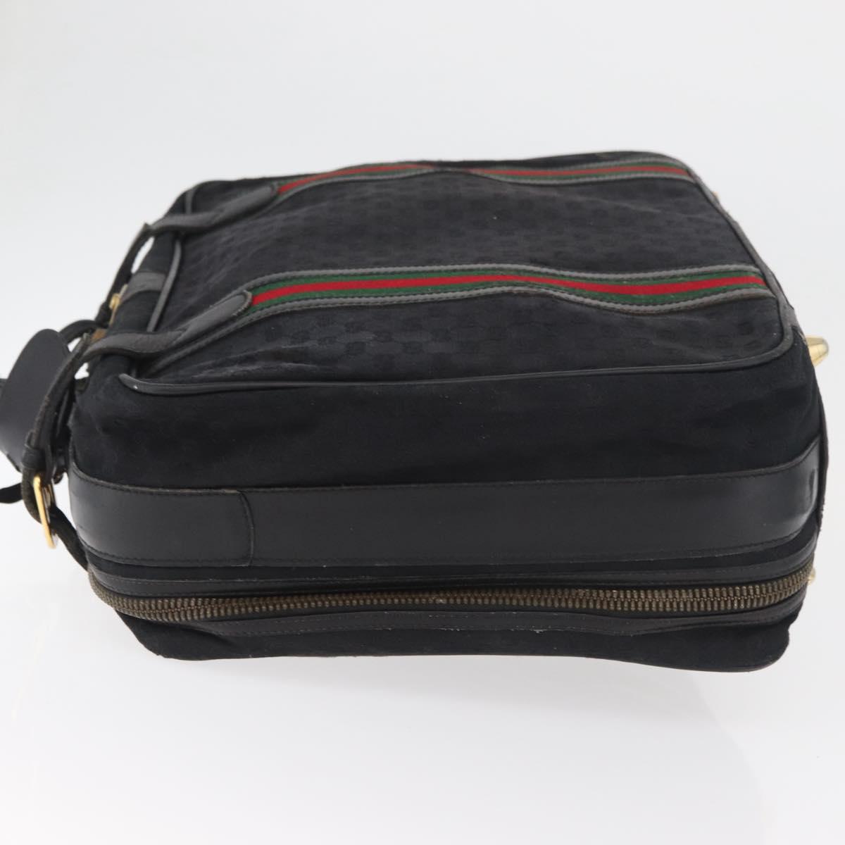 GUCCI GG Canvas Web Sherry Line Suitcase Black Gold Auth 179648