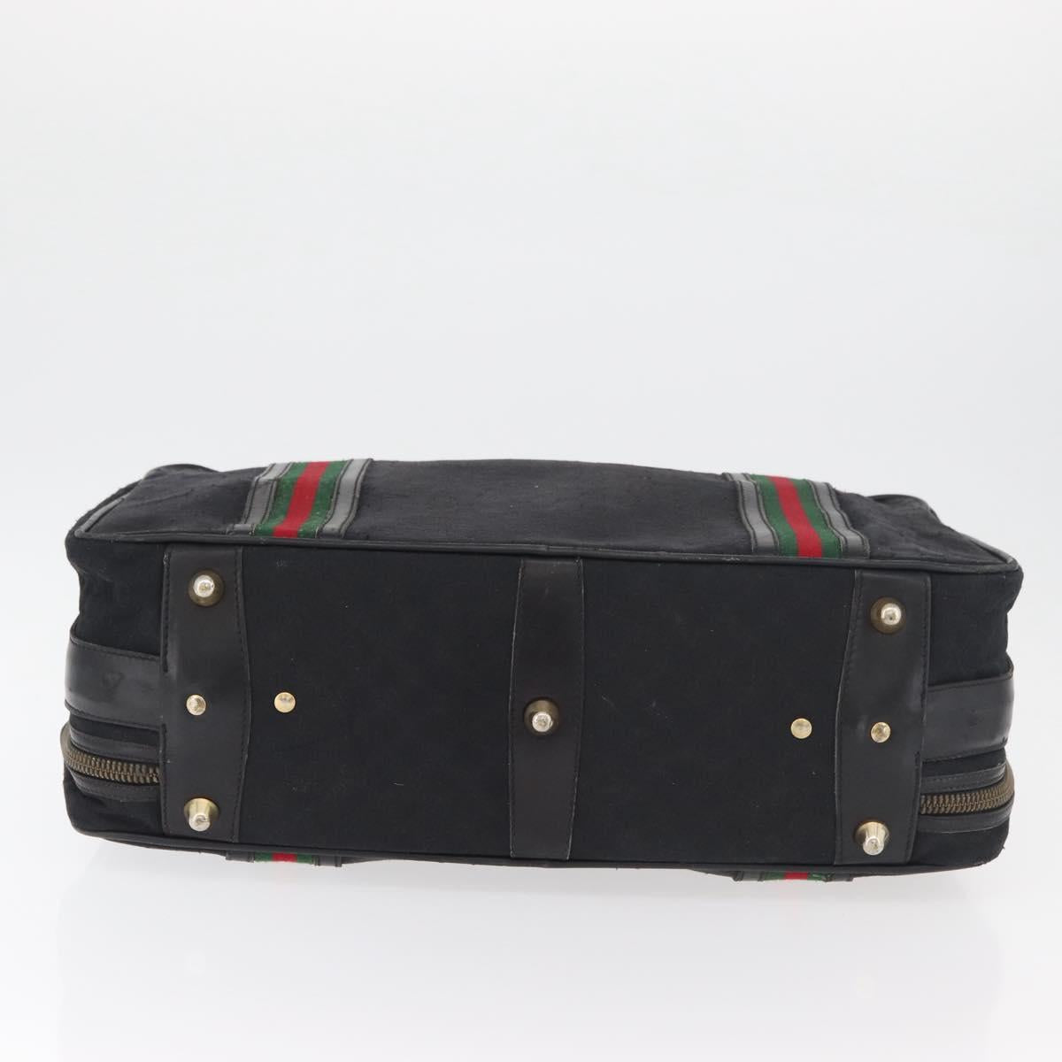 GUCCI GG Canvas Web Sherry Line Suitcase Black Gold Auth 179648