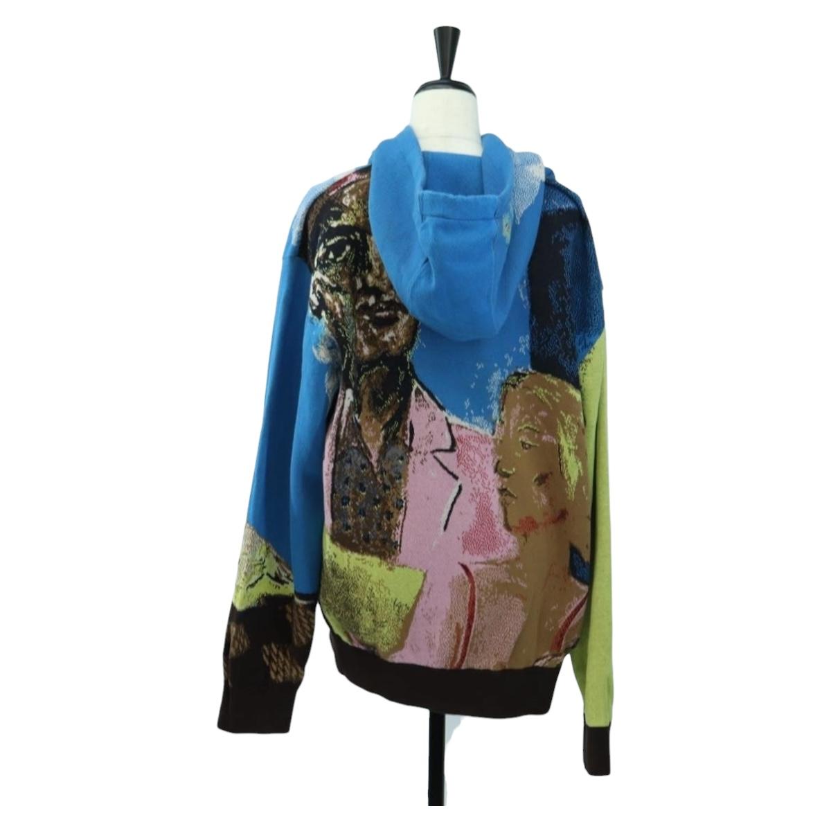 LOUIS VUITTON Knitted Hoodie Cotton Blue LV Auth 179652M