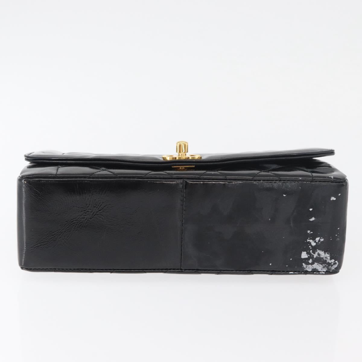 CHANEL Matelasse Chain Shoulder Bag Patent Leather Black Gold CC Auth 179684A