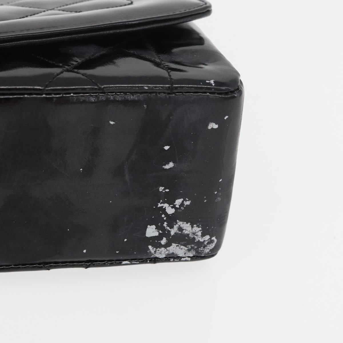 CHANEL Matelasse Chain Shoulder Bag Patent Leather Black Gold CC Auth 179684A