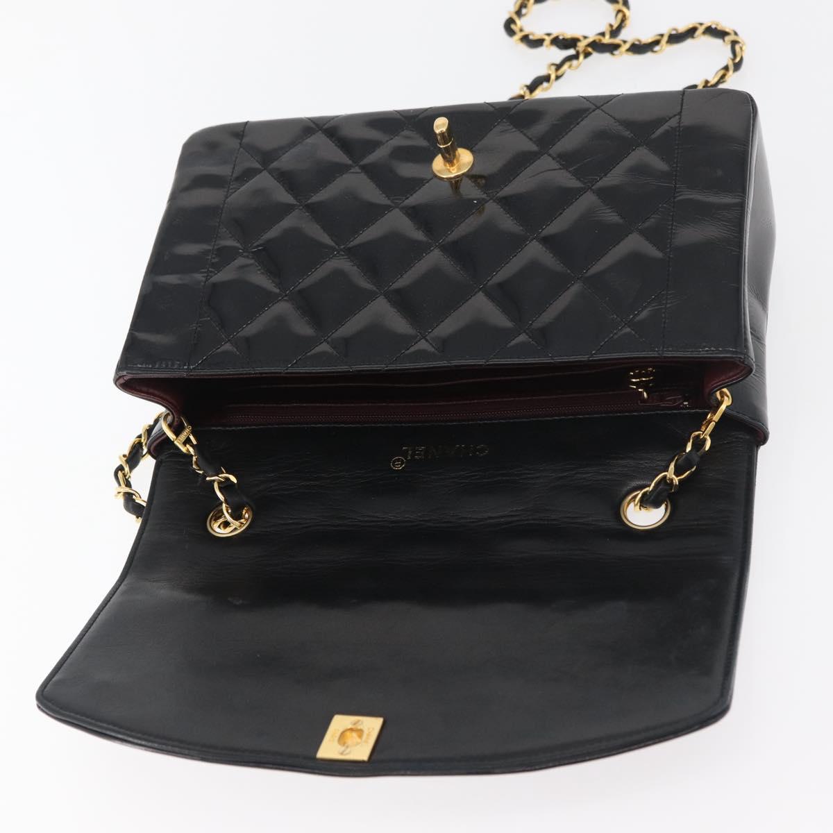 CHANEL Matelasse Chain Shoulder Bag Patent Leather Black Gold CC Auth 179684A