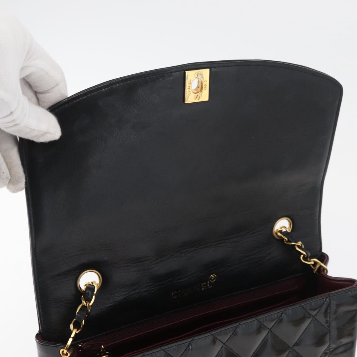 CHANEL Matelasse Chain Shoulder Bag Patent Leather Black Gold CC Auth 179684A