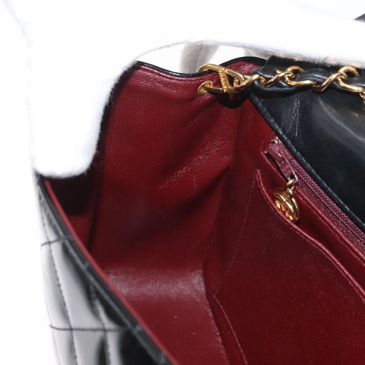 CHANEL Matelasse Chain Shoulder Bag Patent Leather Black Gold CC Auth 179684A
