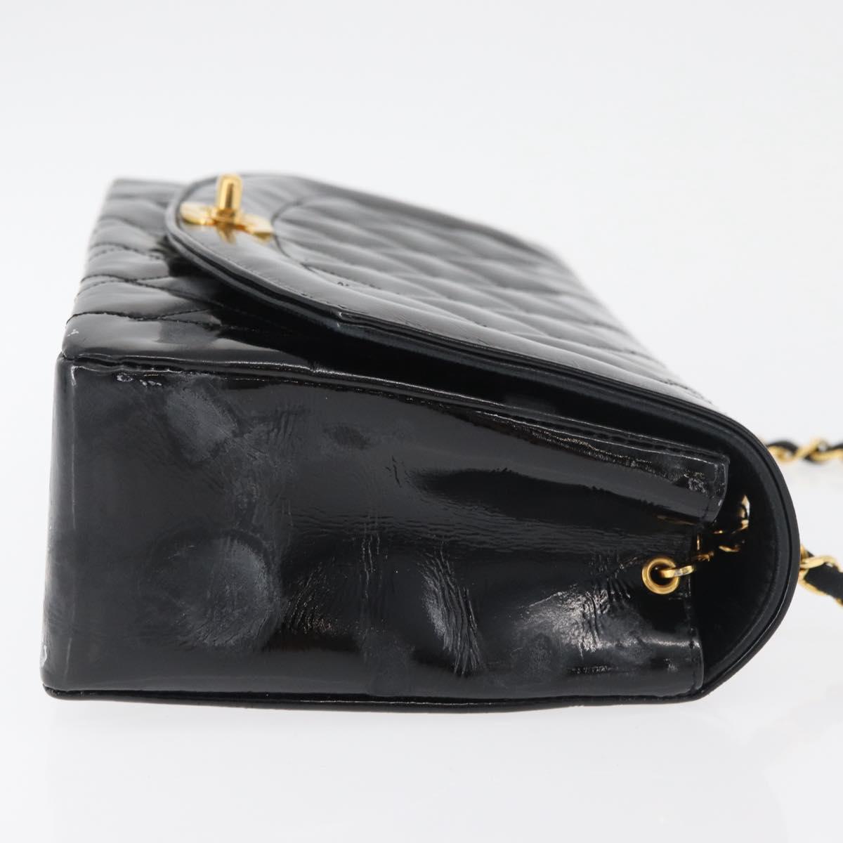 CHANEL Matelasse Chain Shoulder Bag Patent Leather Black Gold CC Auth 179684A