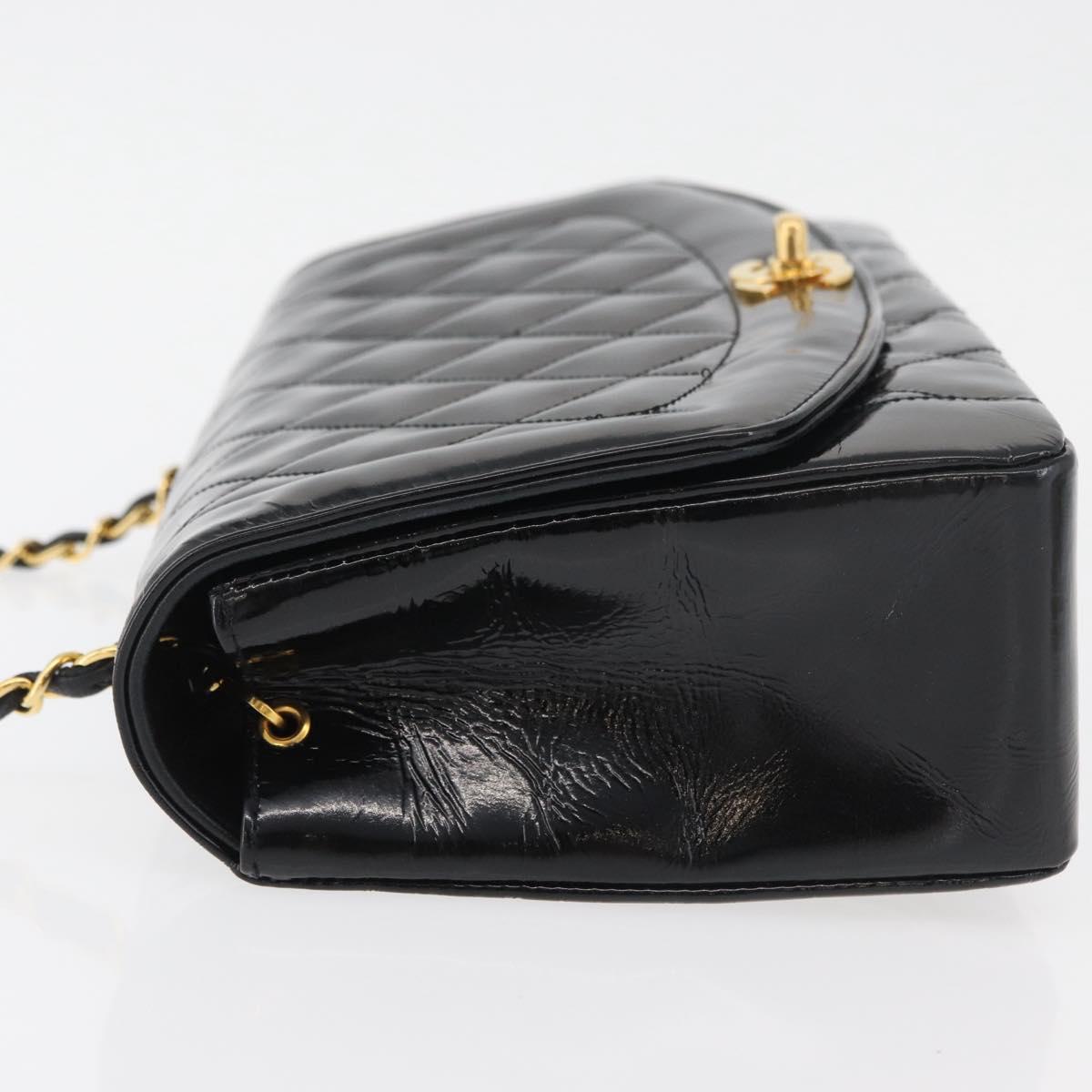 CHANEL Matelasse Chain Shoulder Bag Patent Leather Black Gold CC Auth 179684A