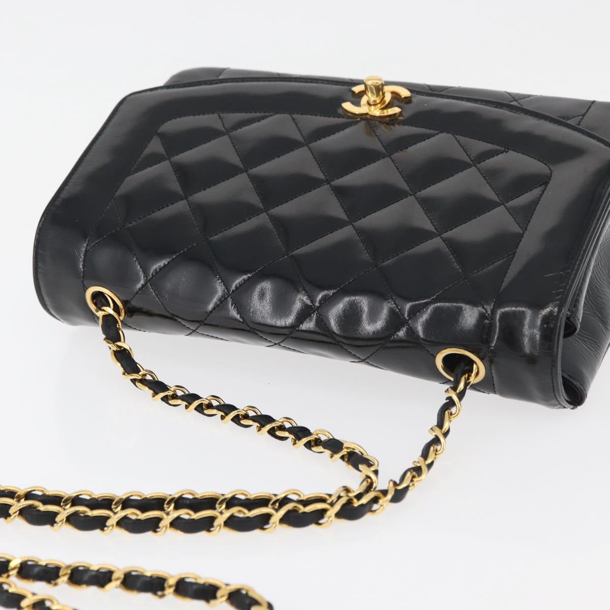 CHANEL Matelasse Chain Shoulder Bag Patent Leather Black Gold CC Auth 179684A