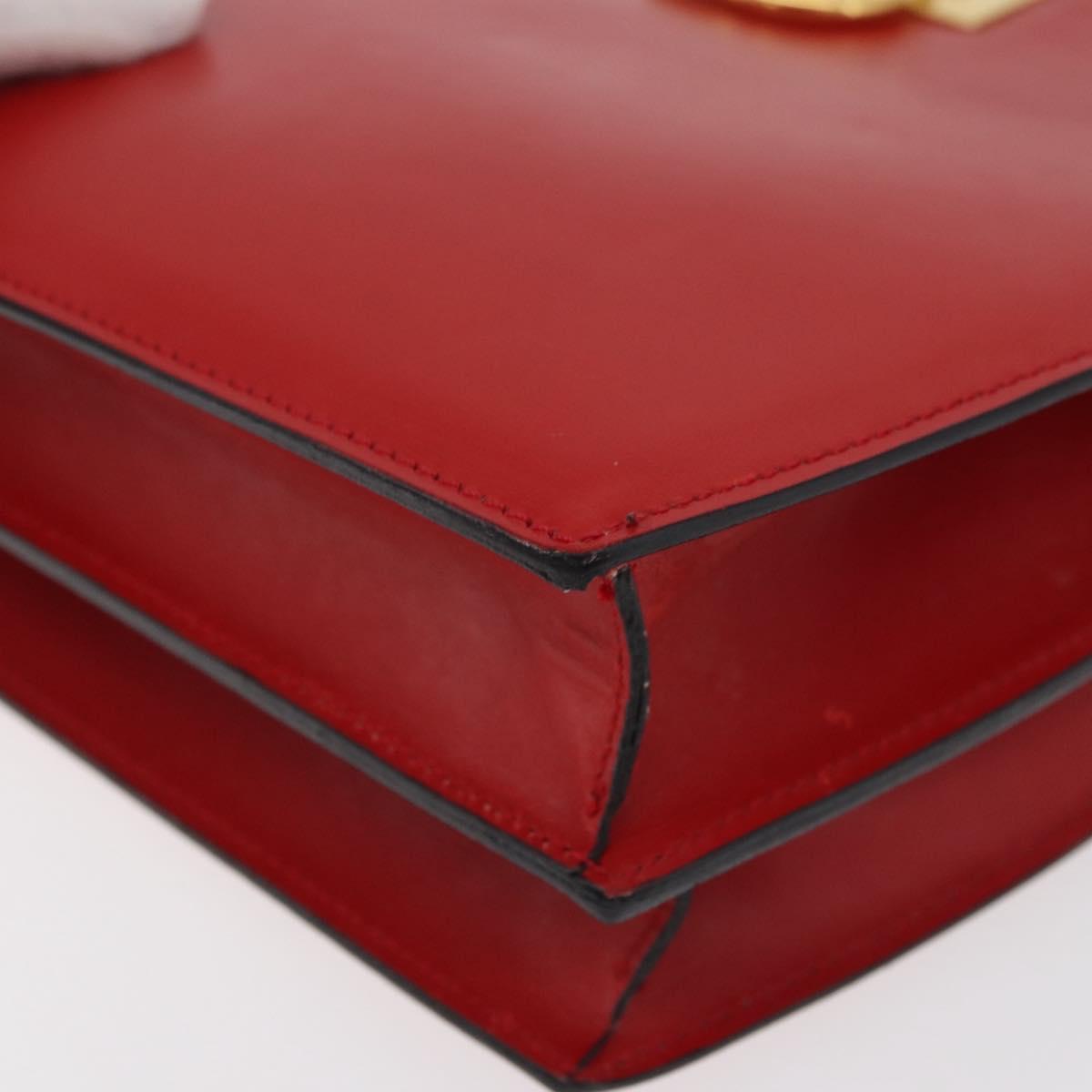 CELINE Circle Hand Bag Leather Red Gold Auth 179697V