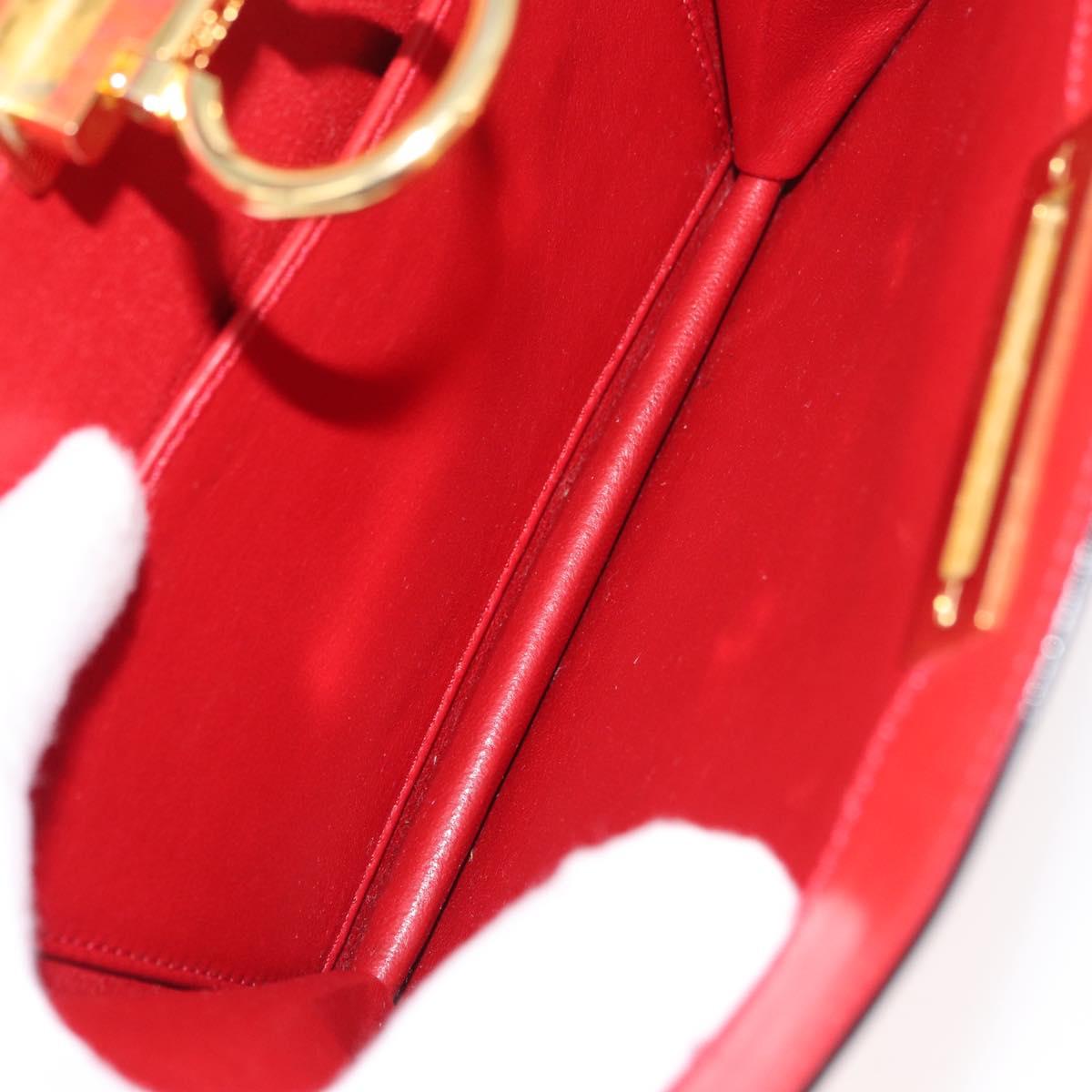 CELINE Circle Hand Bag Leather Red Gold Auth 179697V
