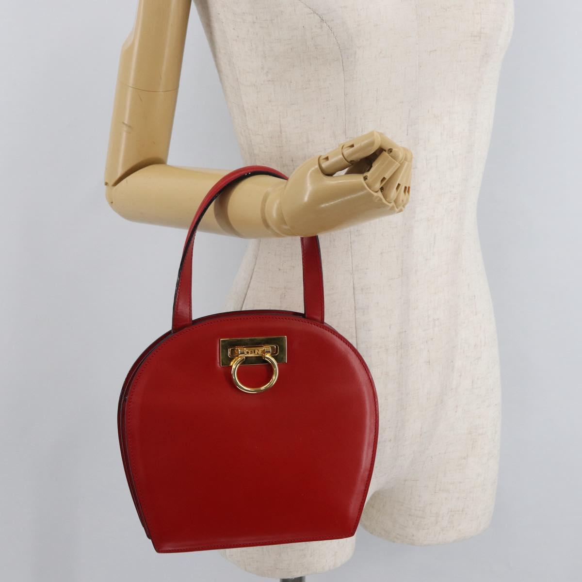 CELINE Circle Hand Bag Leather Red Gold Auth 179697V