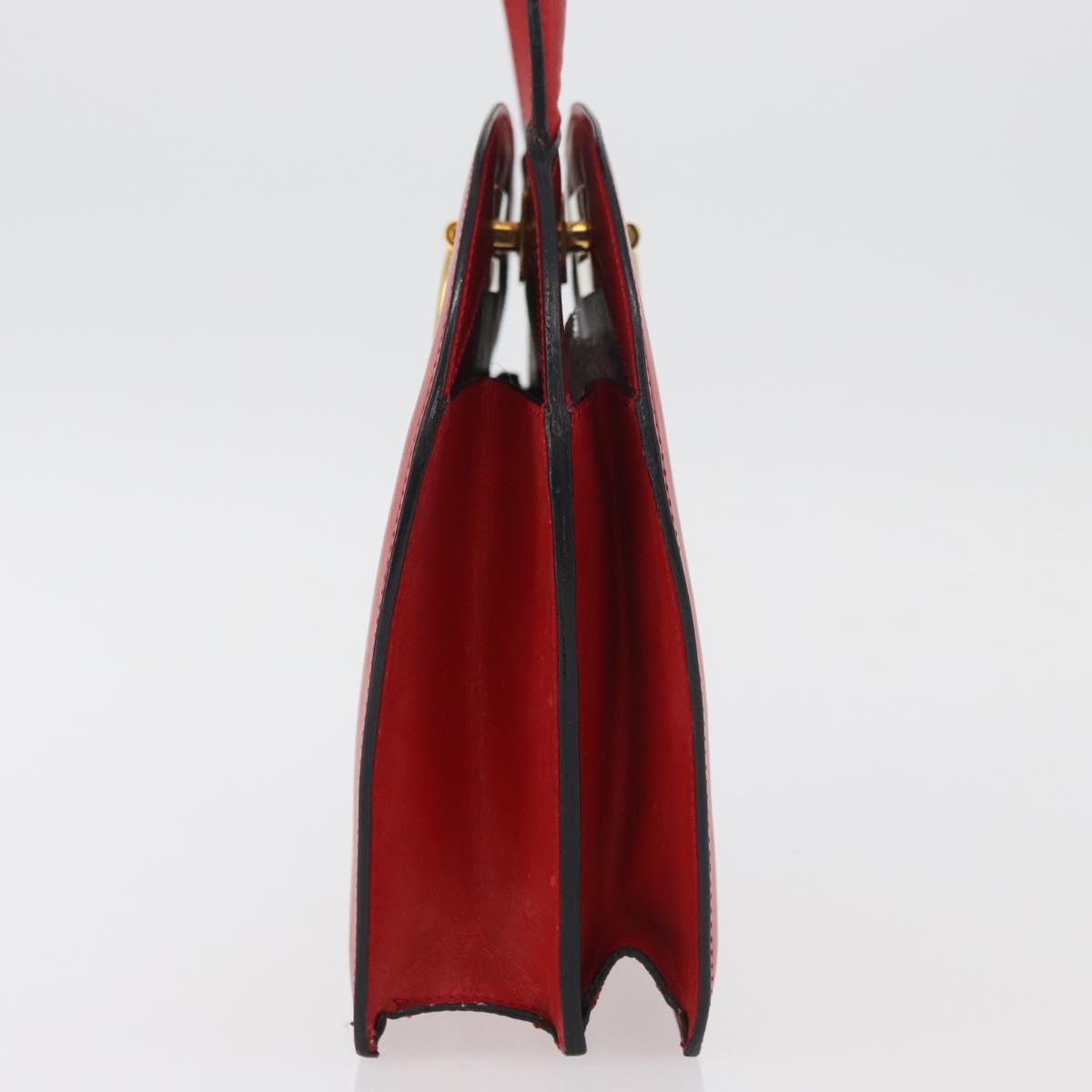 CELINE Circle Hand Bag Leather Red Gold Auth 179697V