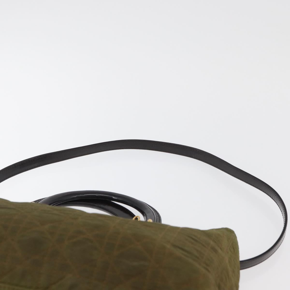 Christian Dior Canage Lady Dior Hand Bag Nylon 2way Khaki Gold Auth 179698