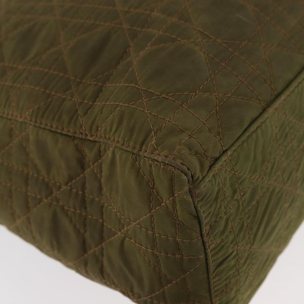 Christian Dior Canage Lady Dior Hand Bag Nylon 2way Khaki Gold Auth 179698