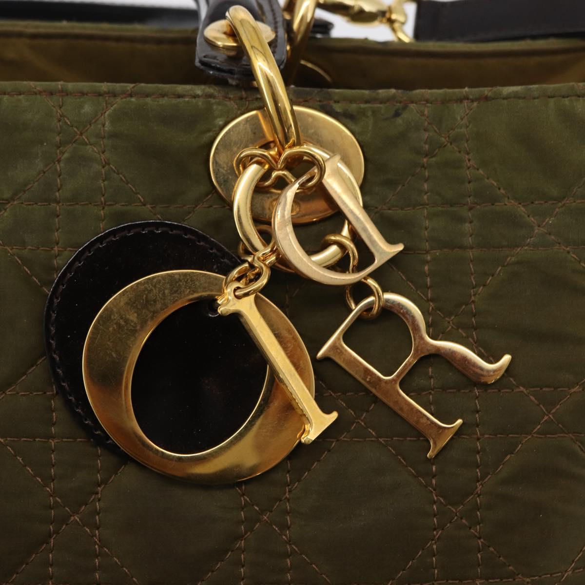 Christian Dior Canage Lady Dior Hand Bag Nylon 2way Khaki Gold Auth 179698