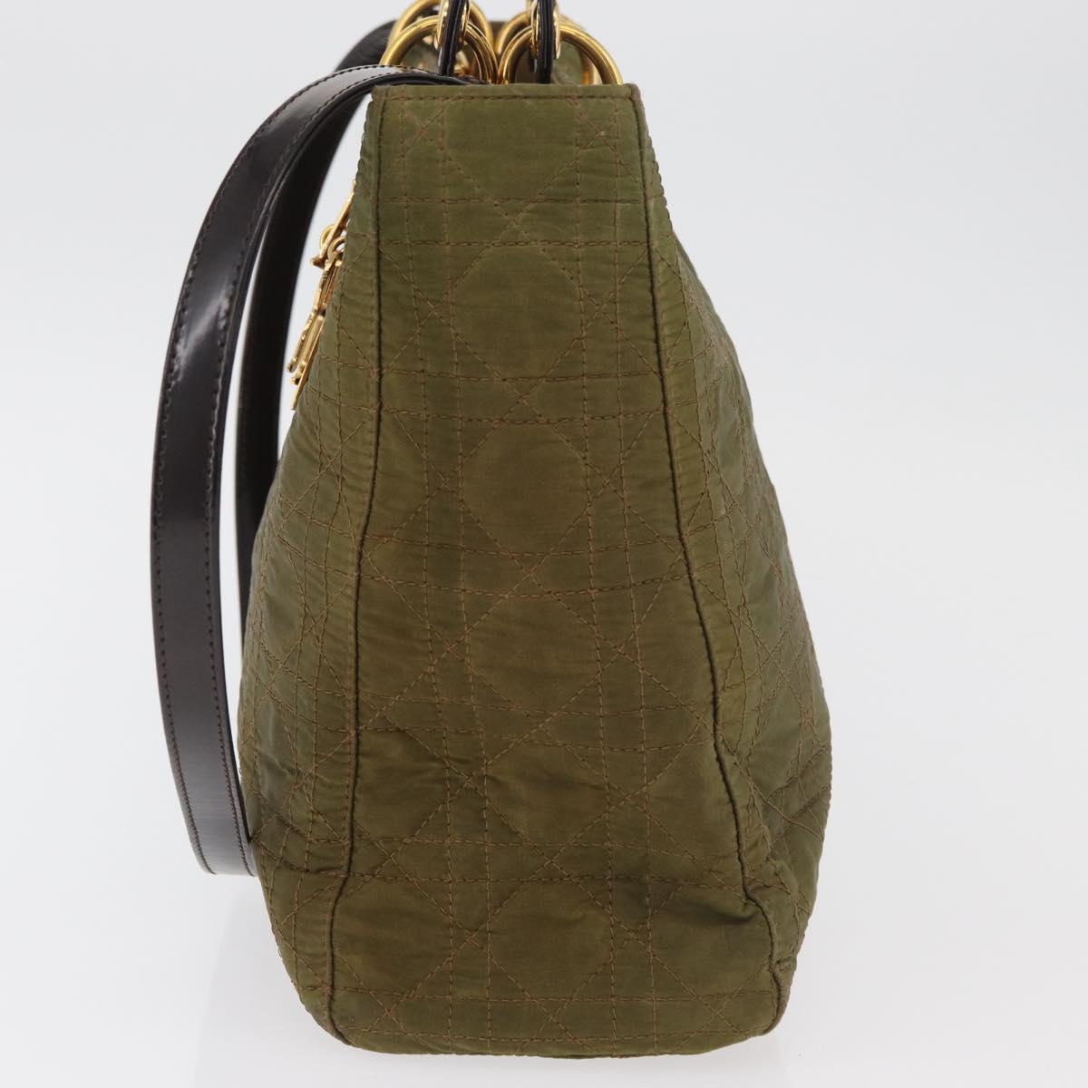 Christian Dior Canage Lady Dior Hand Bag Nylon 2way Khaki Gold Auth 179698