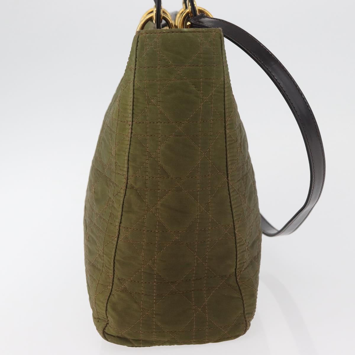Christian Dior Canage Lady Dior Hand Bag Nylon 2way Khaki Gold Auth 179698