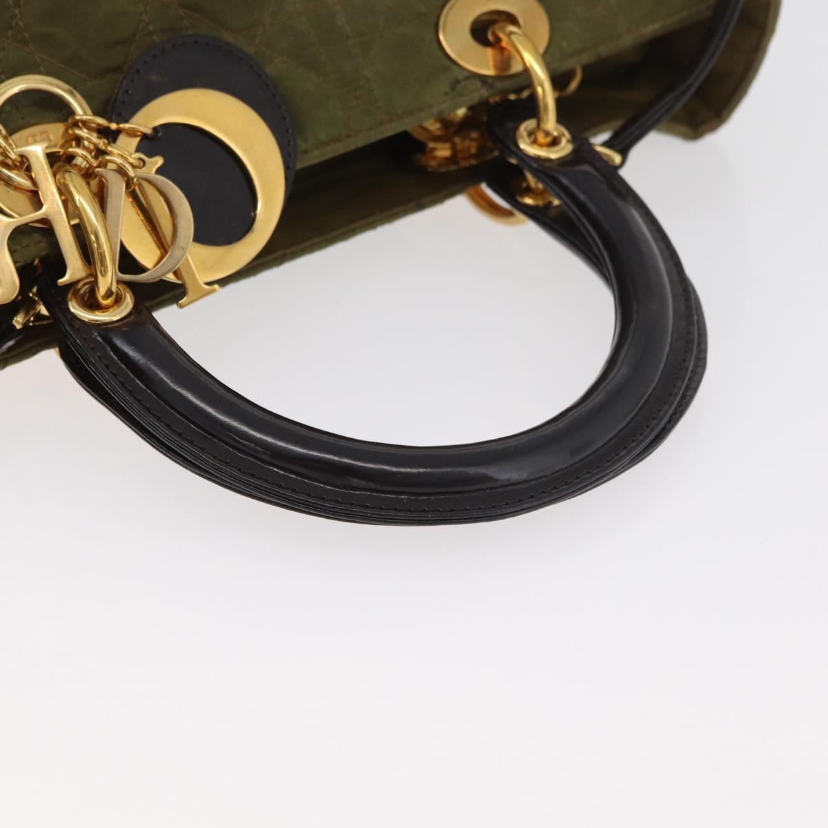 Christian Dior Canage Lady Dior Hand Bag Nylon 2way Khaki Gold Auth 179698