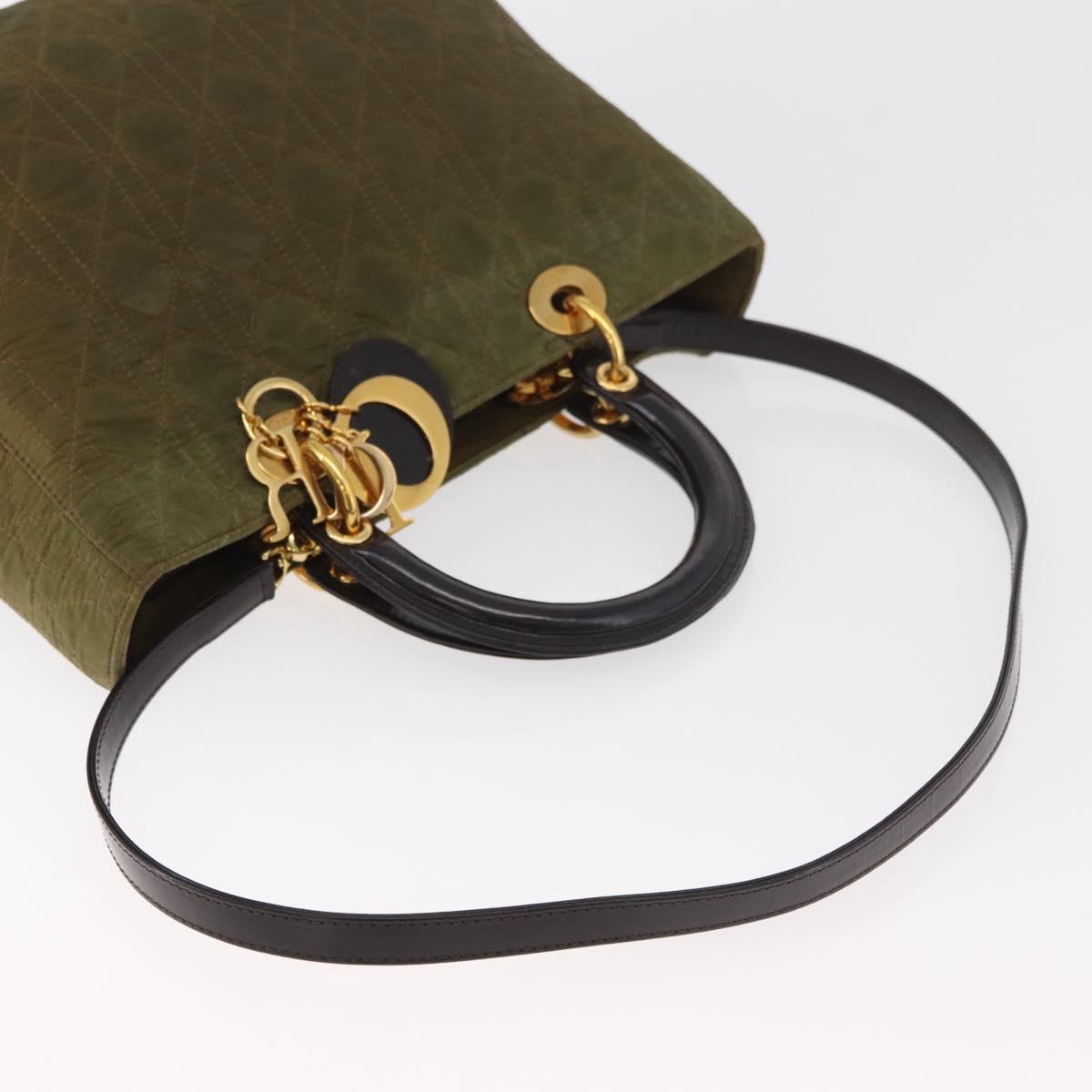 Christian Dior Canage Lady Dior Hand Bag Nylon 2way Khaki Gold Auth 179698