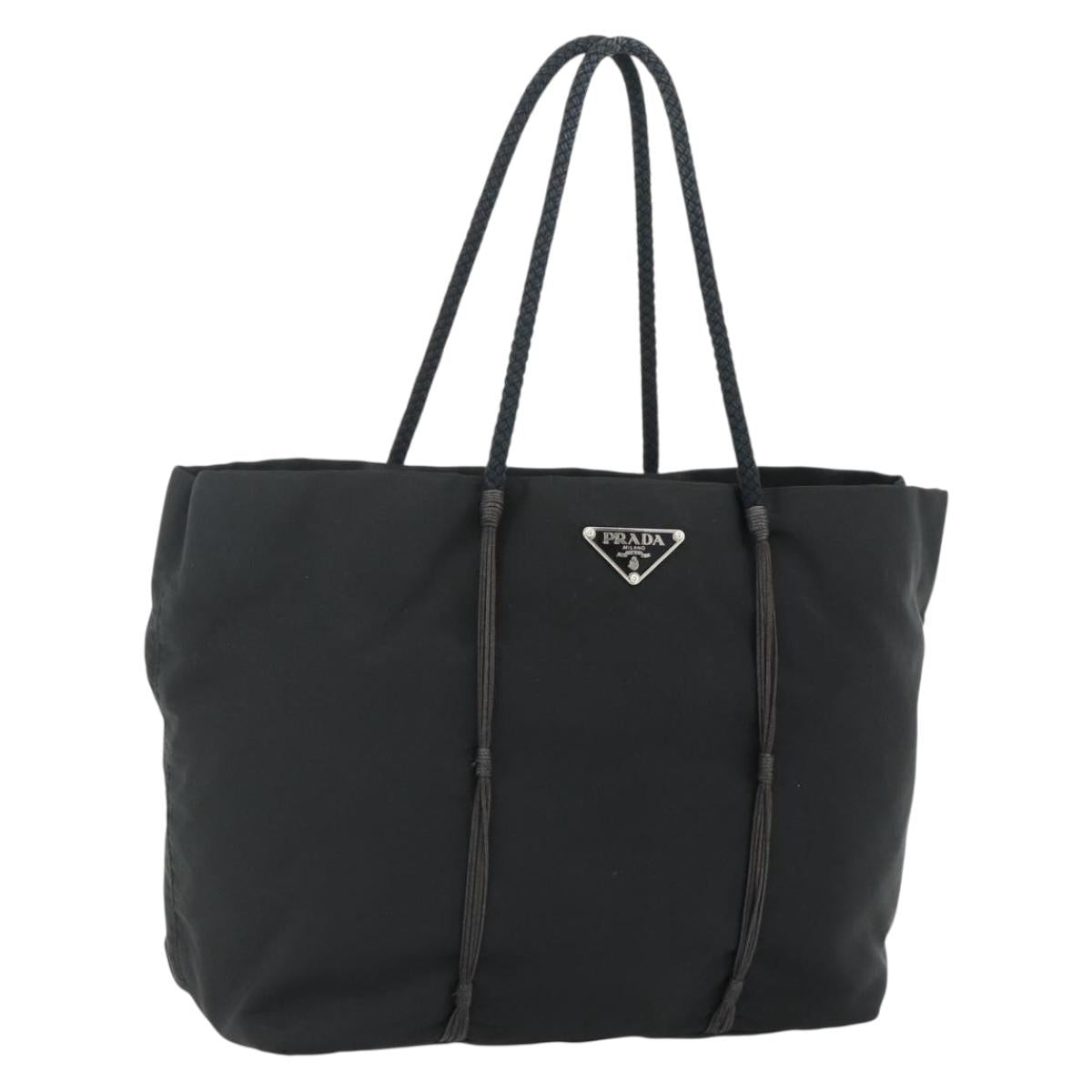 PRADA Hand Bag Nylon Black Silver Auth 179699A