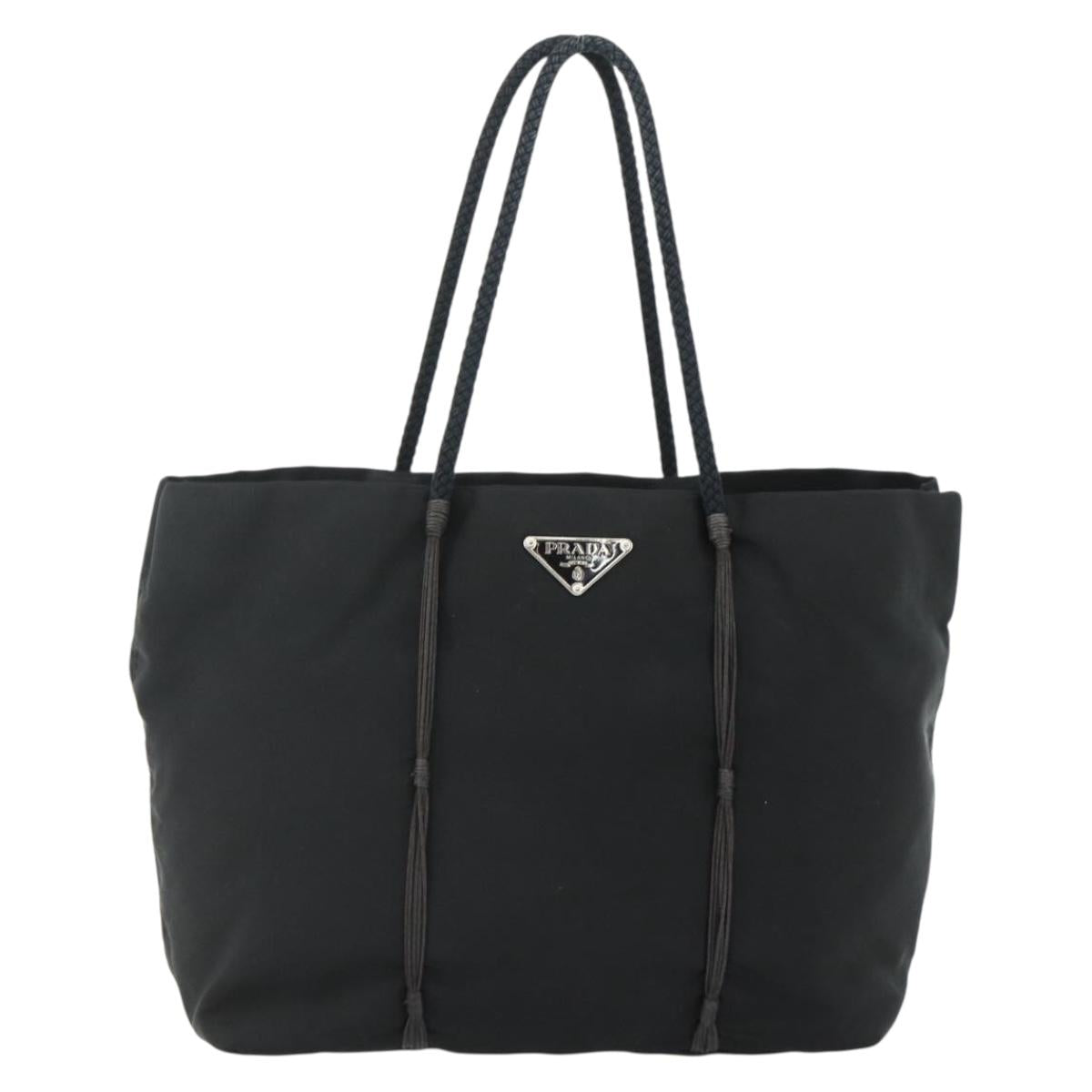 PRADA Hand Bag Nylon Black Silver Auth 179699A