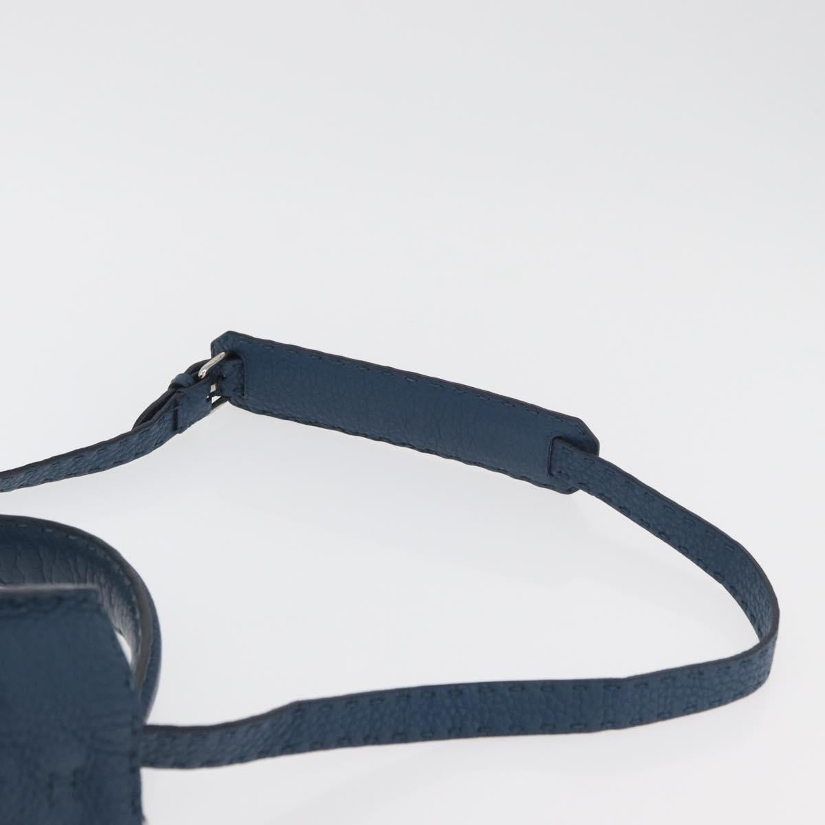 FENDI Celeria Anna Shoulder Bag Leather 2way Navy Silver Auth 179700A