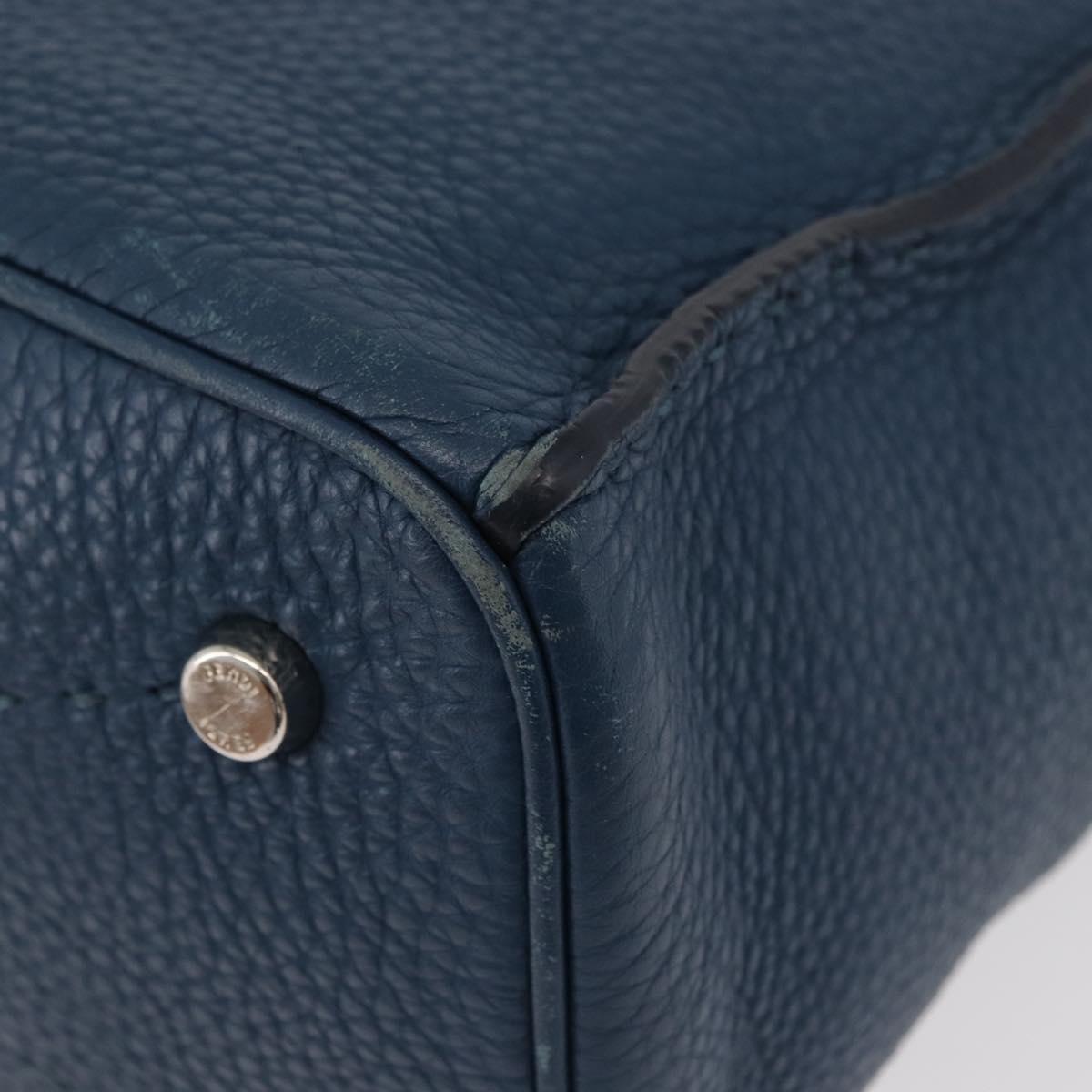 FENDI Celeria Anna Shoulder Bag Leather 2way Navy Silver Auth 179700A