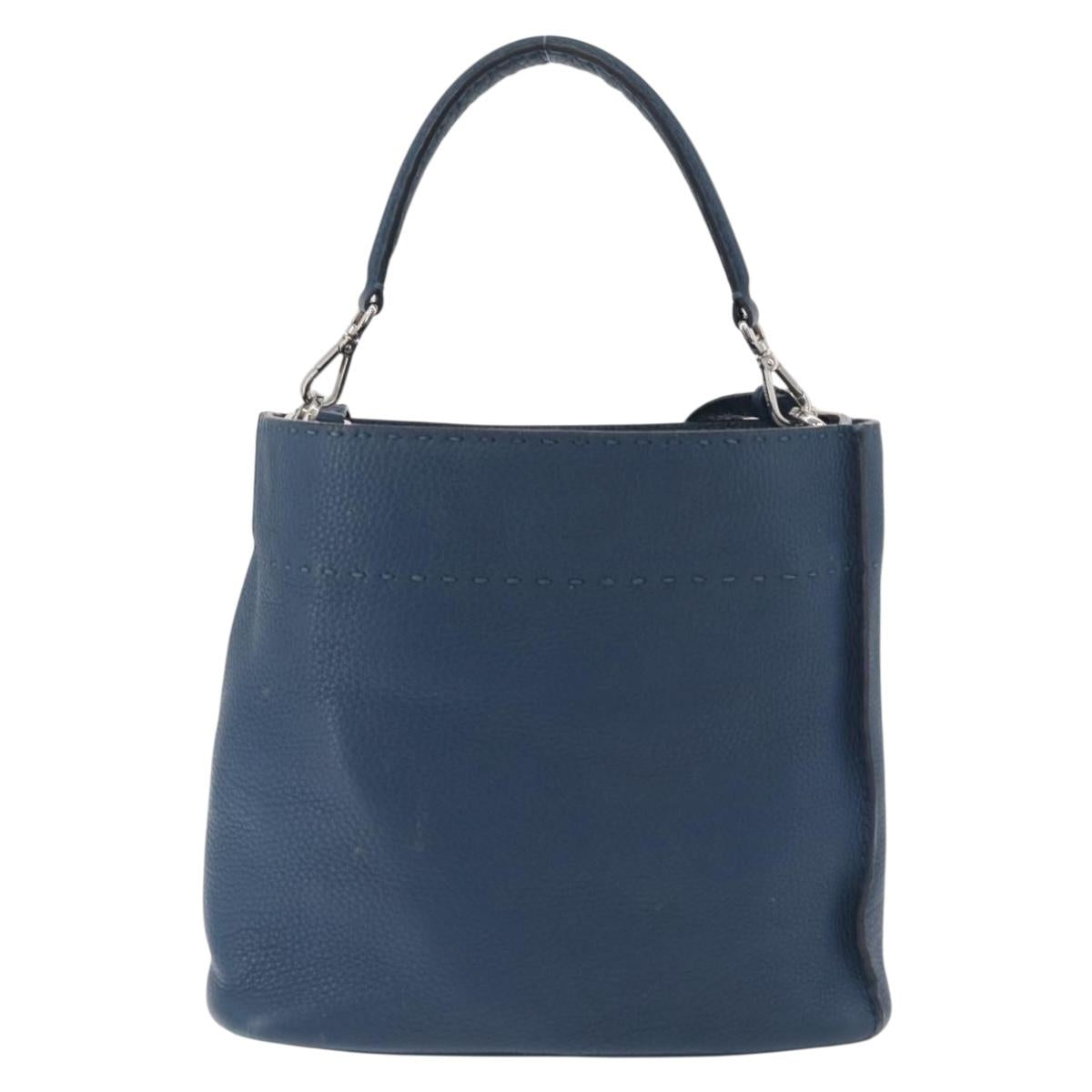 FENDI Celeria Anna Shoulder Bag Leather 2way Navy Silver Auth 179700A
